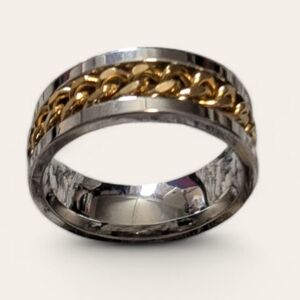 Men Womens Ring Sz 10 Silver Gold Color Chain Spin Fidget Ring A-023